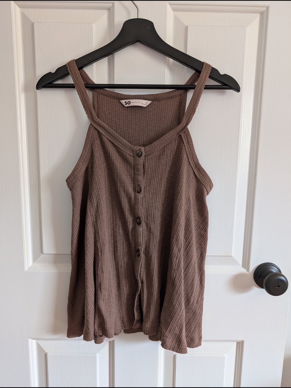 SO Women's Brown Ribbed Button-Front Camisole Medium